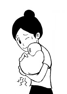 赤ちゃんを抱っこした時に手首が痛い女性イラスト